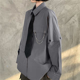 Gray Shirts Women Harajuku Detachable Sleeve Oversized Bf Gothic Blouse with Tie Vintage Streetwear Punk Autumn Shirt