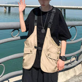 Foesce Motorcycle Biker Tactical Vest Large Tank Tops Pocket Cargo Summer Casual Suspenders Shirt Man Loose Sleeveless Safari Jacket