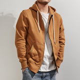 Foesce Men's retro thick heavy coat in autumn and winter, add velvet and thick long sleeve hooded cardigan sweater in leisure.
