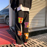 Letter embroidery straight pants tide brand hip-hop y2k high street wide-leg pants sportswear casual couple retro fashion loose