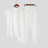 Men Sets Muslim Clothing O-neck Short Sleeve T Shirt & Wide Leg Pants Two Pieces Solid Baggy Men Casual Suits