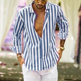 Men's Casual Blouse Shirt Stripe Printing Loose Tops Long Sleeve Tee Shirt Spring Autumn Casual Handsome Men's Shirts New