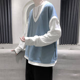 Spring Cotton Hoodie Men Fashion Fake Two Piece Sweatshirt Men Streetwear Korean Loose Hip Hop Pullover Hoodies Mens Hoody M-5XL