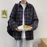 Foesce Spring Autumn Long Sleeve Shirts Men Casual Loose Turn Down Collar Plaid Shirt for Man