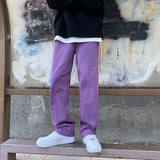 Foesce Korean Fashion Men Jeans Purple Green Loose Straight Vintage Casual Streetwear Skateboard Dance Denim Cargo Baggy Pants