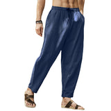 Foesce  Men's Long Pants Large Casual Cropped Pants Loose Cotton Linen Drawstring Hip Hop Patchwork Lantern Pants Street Wear