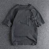 Foesce Solid short sleeve t-shirt men's double pocket loose shoulder Half Sleeve T-Shirt Top