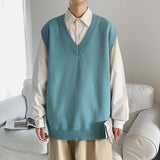 Sweater Vest Men Patchwork V-neck Colorful Shrug Chic Sleeveless Knitted Tops Mens Waistcoats Loose Oversize Harajuku All-match