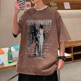 Foesce Cotton Summer Distressed T-Shirt Streetwear Hip Hop Vintage Tshirt Men Harajuku Y2K Casual Loose Shirts Top