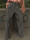Foesce Men Casual Pants Solid Color Button High Waist Leisure Wide Leg Trousers Men Pockets Streetwear Fashion Pantalon