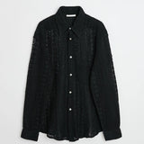 Y2K Fashion Loose Shirts Men Autumn Long Sleeve Button-down Lapel Cardigan Sexy Hollow Mesh Shirt Mens Casual Clothes Streetwear
