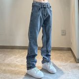 Foesce Retro Washed And Old Smoke Gray Stitching Jeans Slim Straight Casual Trousers Men And Women Spring New mens jeans