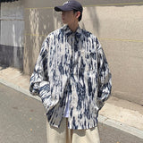 Blue Black Tie-dye Shirt Men Fashion Retro Casual Shirt Men Streetwear Korean Loose Long-sleeved Shirts Mens Striped Shirt M-2XL