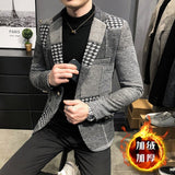Men's Suit Jacket Winter New Slim Fashion Plaid Casual Business Casual British Style Dress Wool Warm Blazers Coat Groom