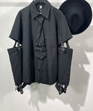 Punk Darkwear High Street Nihce Style Shirt Men's Spliced Sleeve Necktie Casual Tops Summer Spring Tide Blouse