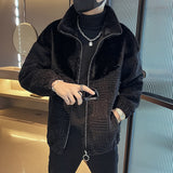 Winter Lambswool Jackets Men Fashion Splicing Parkas Standing Collar Thicken Keep Warm Coats Casual Business Casual Outwear