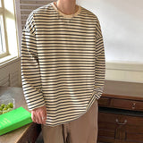 Autumn Cotton Long Sleeve T-Shirt Men Fashion Casual O-Neck T-Shirt Men Korean Loose Striped T Shirt Mens Top Large Size M-5XL