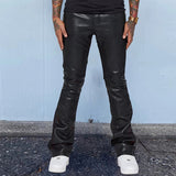 Streetwear Vintage Slim Fit Leather Pants Men Spring Fashion Solid Color PU Trousers Leisure Men's Skinny Long Pant Casual