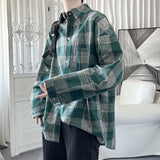 Autumn Long Sleeve Shirt Men Fashion Retro Contrast Color Oversized Casual Shirts Mens Streetwear Korean Loose Plaid Shirts Men