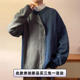 Hip Hop Patchwork Men's Knitted Sweater Vintage Men Top Pullovers Ripped Sweaters and Jumpers Male Retro Streetwear