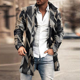 Winter Men Fashion Graphic Printing Woolen Coats Leisure Turn-down Collar Button-up Long Sleeve Jacket Mens Fall Trend Outerwear