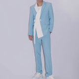 Foesce Blue and White Splicing Casual Slim Suit Suit Male Elegant Gentleman Business Slim All-match Fashion Casual Two-piece Suit