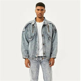 Foesce New Vintage Denim Jackets Men Slim Solid Casual Jean Coat Fashion Stand Collar Moto Biker High Street Tide Outwears