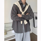 Spring Cotton Stripe Shirt Men Fashion Retro Oversized Casual Shirts Mens Streetwear Korean Loose Long Sleeve Shirt Men M-2XL