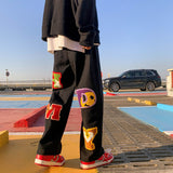 Letter embroidery straight pants tide brand hip-hop y2k high street wide-leg pants sportswear casual couple retro fashion loose