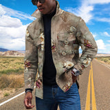 Vintage Leopard Jackets Men Spring Loose Long Sleeve Button-down Turn-down Collar Casual Coats Mens Fall Fashion Outerwear