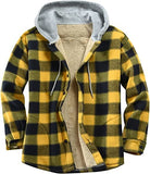 Men's Flannel Shirts Jacket Fleece Lined Plaid Coat Button Up Shirt Hoodie Winter Outwear
