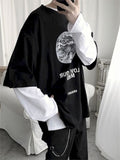 Hong Kong Style Tshirt Women T Shirt Men Goth Punk Clothes Dark Funeral Letters Autumn Fake Two-piece Long-sleeved T-shirt Tops