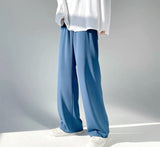 Foesce New Men's Clothing Solid Color Straight Fashion Korean Elastic Waist Young Style Casual Loose Comfortable Wide Leg Pants
