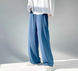 Foesce New Men's Clothing Solid Color Straight Fashion Korean Elastic Waist Young Style Casual Loose Comfortable Wide Leg Pants