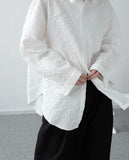 Men's Shirts  Black White Long Sleeve Jacquard Summer New  Korean Niche Loose All-match Loose Fit  Tops