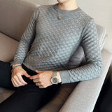Foesce-Brand Clothing Men Autumn And Winter High Quality Knitting Sweater Male Slim Fit Plaid Pullover Tight Sweater With o-Neck