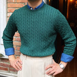 Fall Slim Round Neck Jacquard Long Sleeve Sweater Luxury British Versatile Pullover Sweater Fashion Knitted Sweater For Men