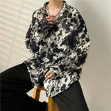 Fashion Printed Lapel Button Casual Shirt Men's Clothing Autumn New Loose Korean Tops Long Sleeve All-match Blouse