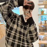 Autumn Winter Men's Fashion V-neck Plaid Sweater Tops Men Korean V-neck Knitted Tops Male Long Sleeve Loose Jumpers