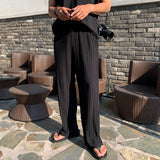 Ice Silk Men Casual Pants Black Summer Korean Straight Loose Drape Trendy Wide Leg Mopping Casual Pants Japan Style