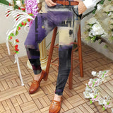 Foesce Pencil Pants Casual Mens Slim Mid Waist Buttoned Straight Trousers Streetwear Spring Summer Fashion Digital Printing Long Pant
