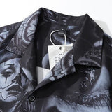 Casual Loose Shirt Men's Mid-length Couple Hip-hop Street Retro Portrait Print Short-sleeved Shirt Dark Wind Half-sleeved Shirt