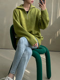 Turn-down Collar Zipper Sweater Men Autumn Korean Fashion Loose Pullover Solid Color Male Tops Casual