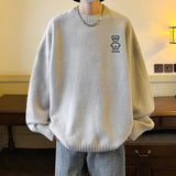 Foesce Autumn Winter Men's Sweater Mock Neck Waffle Bear Graphic Male Knitted Pullovers Casual Harajuku Clothing