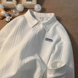 Foesce Lapel Long Sleeve T-shirt New Urban Cityboy Stripe Simple Top Unisex Spring Autumn Half Button Underlay Sweatshirt
