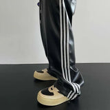 New Men's Spring Autumn Loose Straight Casual Mopping Sense Wide-leg Sports Pants High Street Style Leather Pants