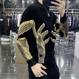 Stylish Printed O-Neck Spliced All-match Korean Sweater Men Clothing  Autumn New Oversized Casual Pullovers Loose Warm Tops