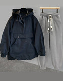 Foesce Hooded Jacket Suit Men Thin Korean Version Tooling Stitching Design Windbreaker Jacket with Loose Pants Two-piece Set