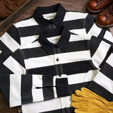 Autumn New American Retro 16oz Heavyweight Prisoner Striped Jacket Men's Fashion Pure Cotton Washed Thick Canvas Motorcycle Coat