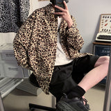Spring New Men's Shirt Long Sleeve Leopard Oversize Couple Blouses Harajuku Hip Hop Male Casual Cardigan